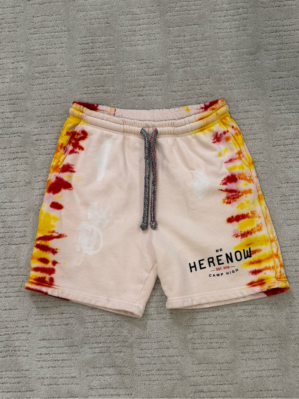 Camp High Cream Tie-Dye Drawstring Shorts